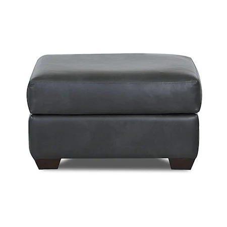Transitional Ottoman with Tapered Wood Feet